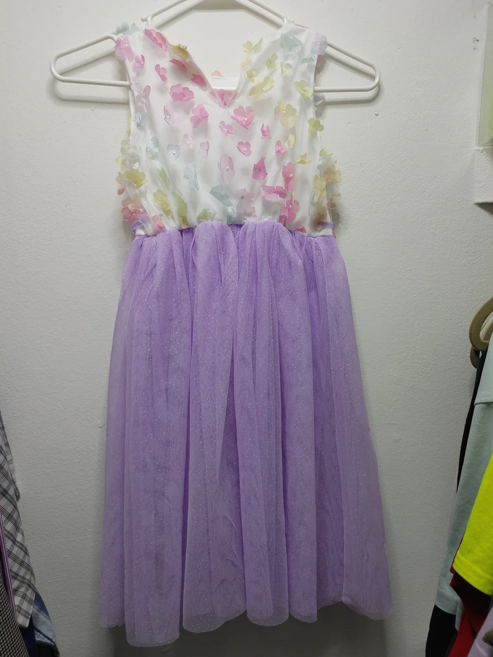 Girls Pastel Floral Bodice Lavender Tulle Dress
